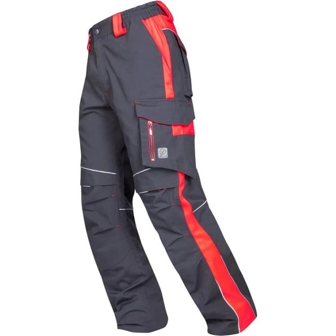 Pantaloni de lucru gri inchis cu rosu pe fundal alb