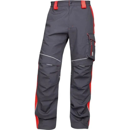 Pantaloni de salopeta gri cu rosu