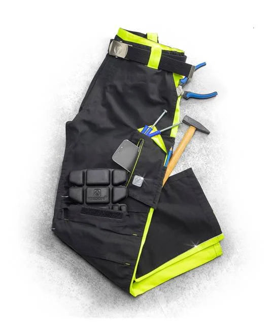 Pantaloni de lucru profesionali cu buzunare pentru unelte si genunchiere.