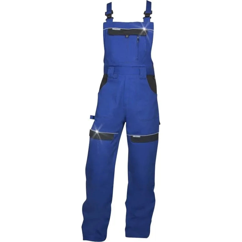 Pantaloni de salopeta cu pieptar albastru cu elemente reflectorizante