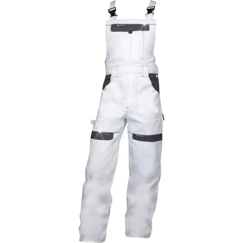 pantaloni de salopeta albi cu bretele