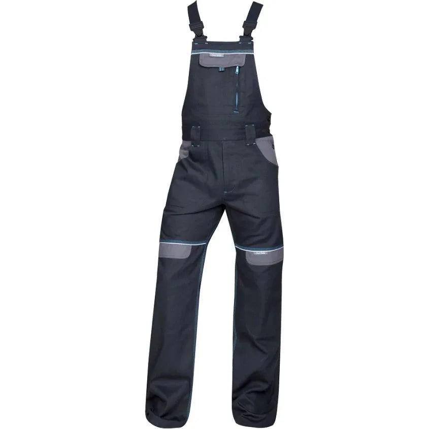 pantaloni de lucru barbati cu pieptar negri cu elemente gri