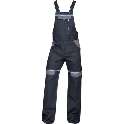 pantaloni de lucru barbati cu pieptar negri cu elemente gri