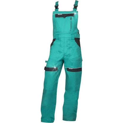 pantaloni de munca cu bretele verde cu elemnte negre