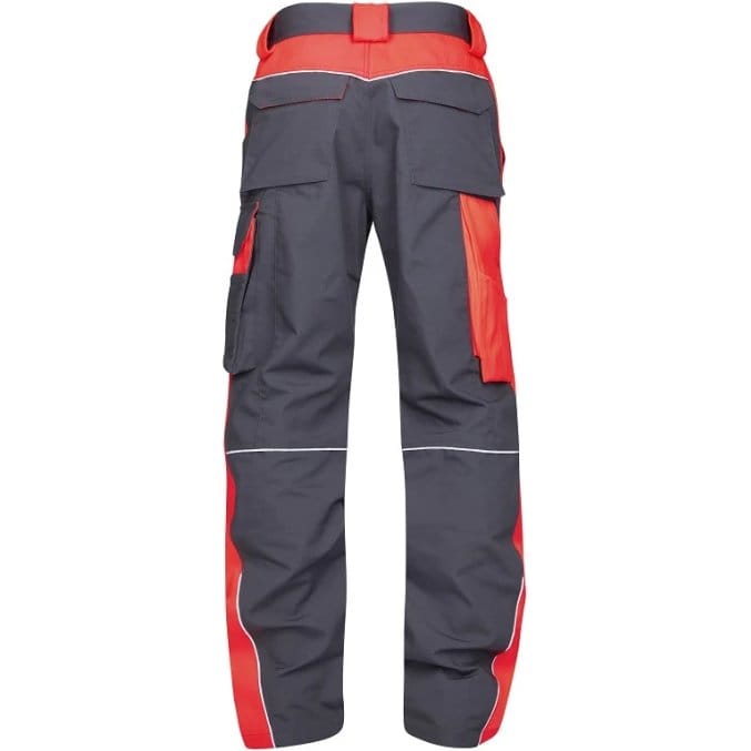 pantaloni de lucru gri inchis si rosu Neon